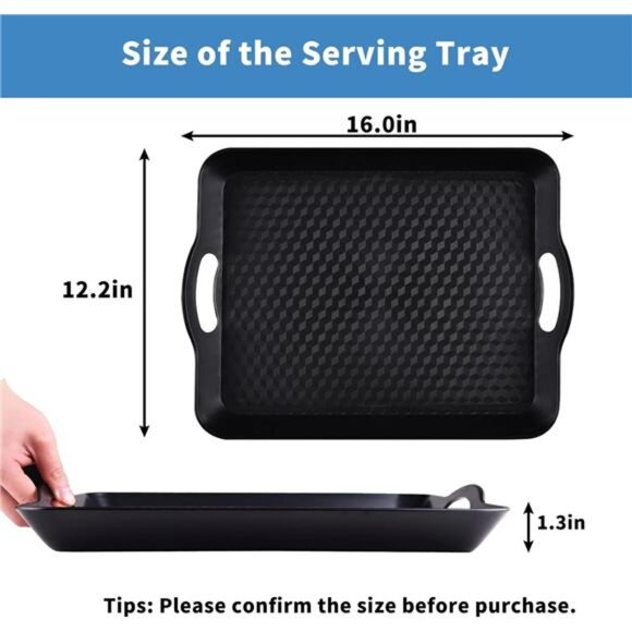 Plastic Tray with Handles 2 Pack Multi-Purpose Rectangular Non Slip Serving Tray - Picture 3 of 7